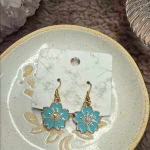 Gold and Blue Floral Earrings